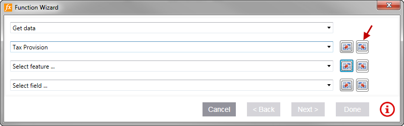 Screen capture showing the options for the first screen of the Function Wizard.